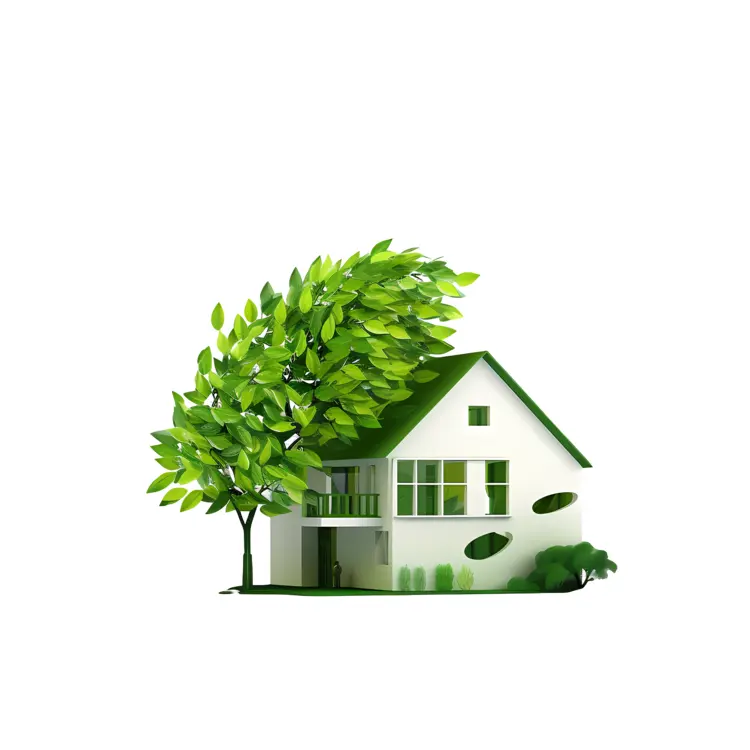 Residential House with Large Tree and Green Roof