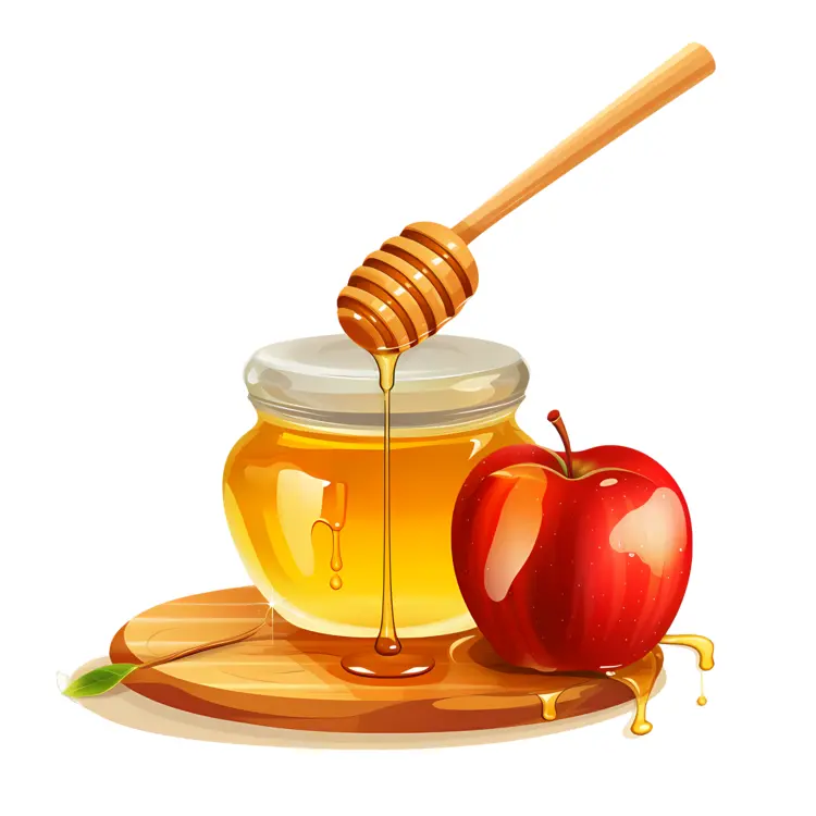 Honey Jar with Apple and Wooden Dipper