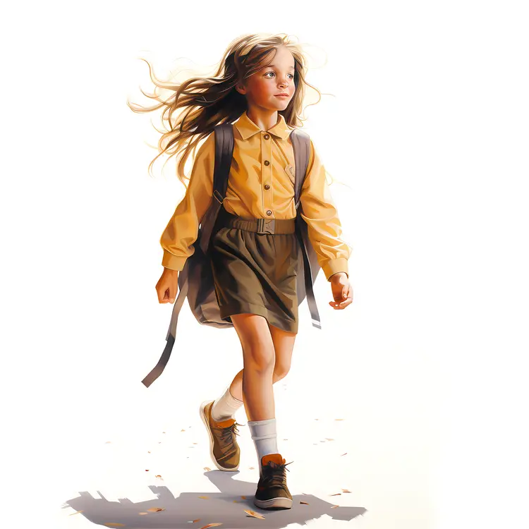 Girl with Backpack Walking