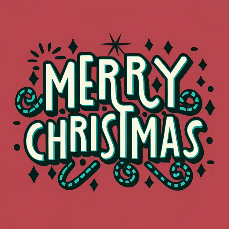 Merry Christmas Greeting with Candy Canes and Stars
