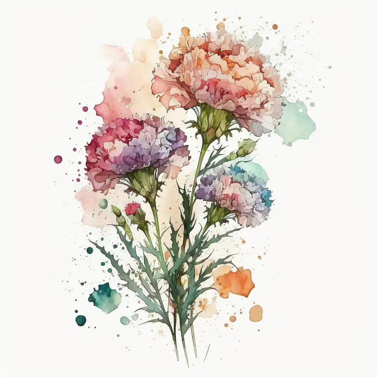 Watercolor Carnation Flowers