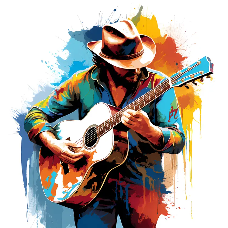 Colorful Guitarist Playing Guitar