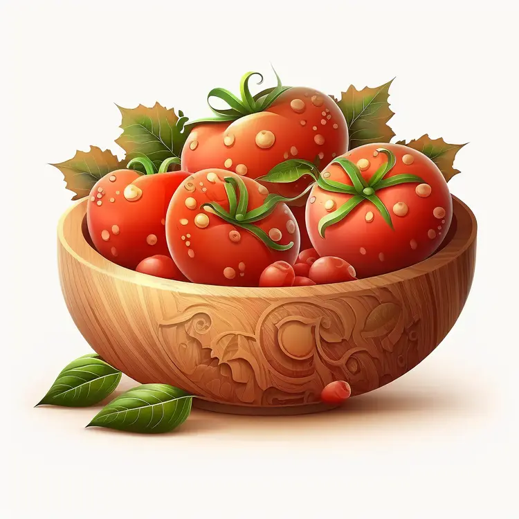 Fresh Tomatoes in a Wooden Bowl