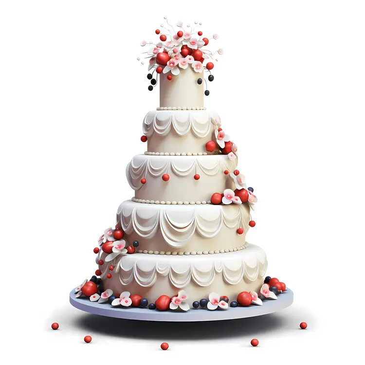 Festive Wedding Cake with Red Berry Decorations