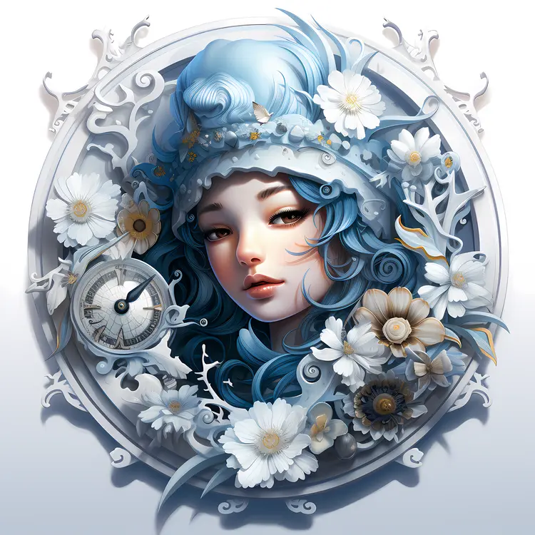 Girl with Blue Hair and Clock