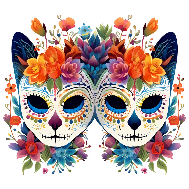 Colorful Floral Day of the Dead Masks