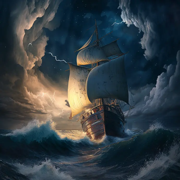Sailing Ship in a Stormy Ocean
