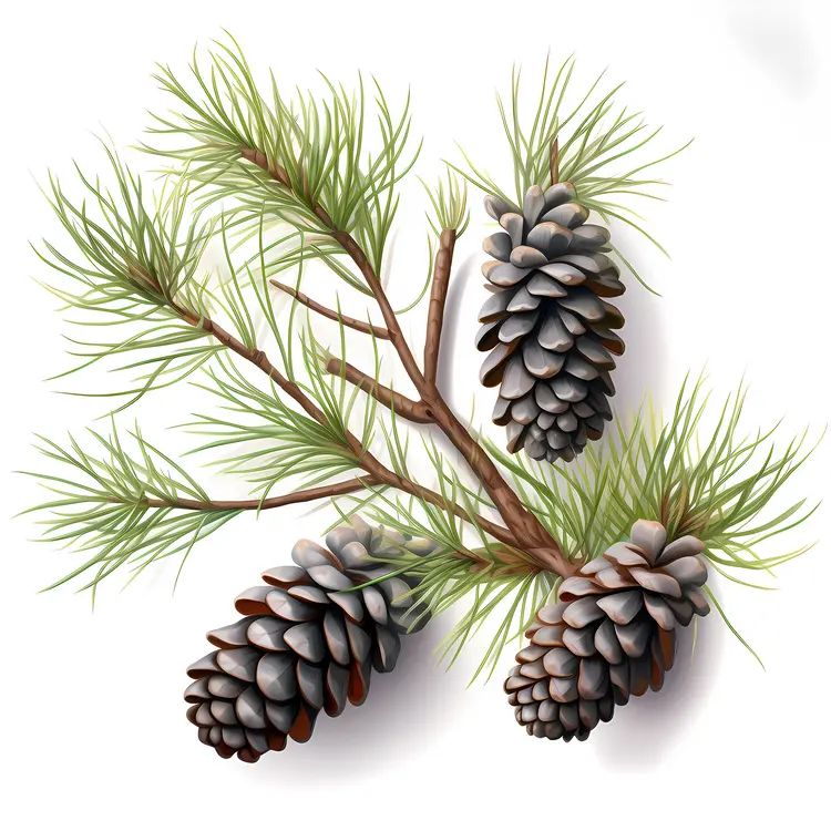 Pine Cones on Pine Branch Illustration