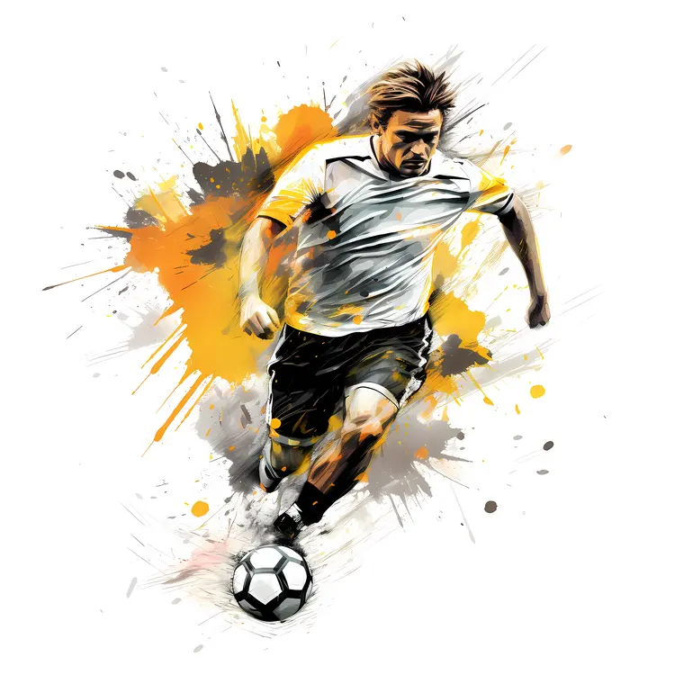 Soccer Player Running with Orange Splatter