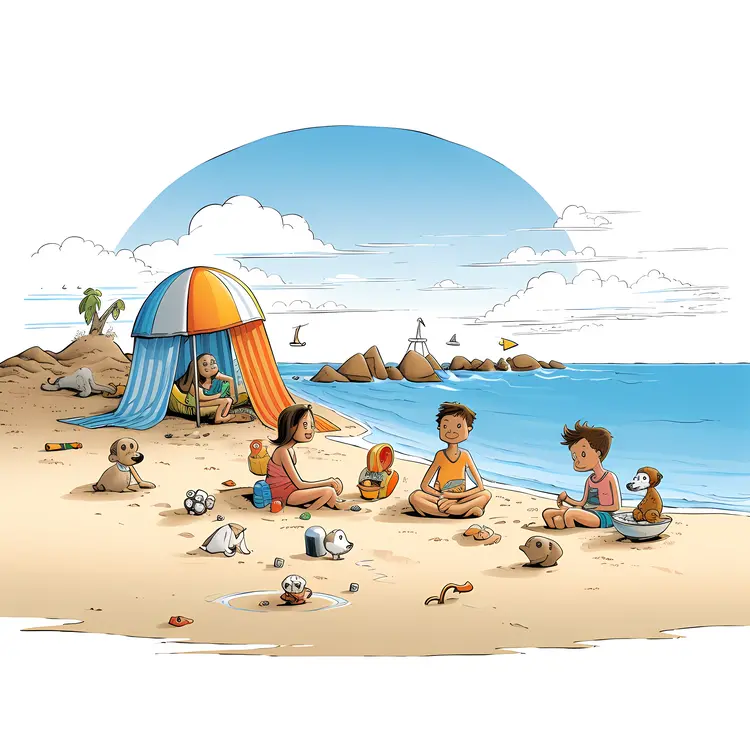 Children Playing on a Sunny Beach