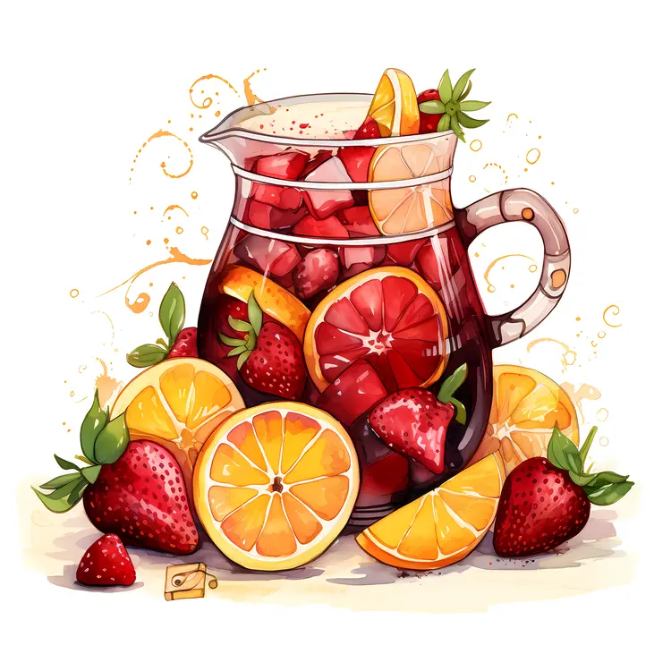 Strawberry Sangria in a Pitcher with Fresh Fruits