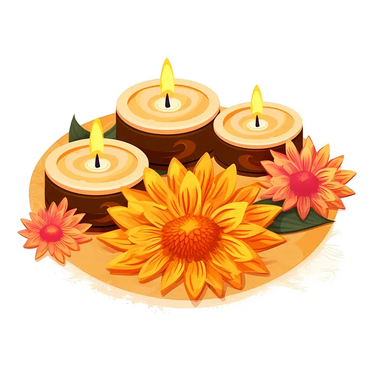 Three Candles with Flowers for Diwali