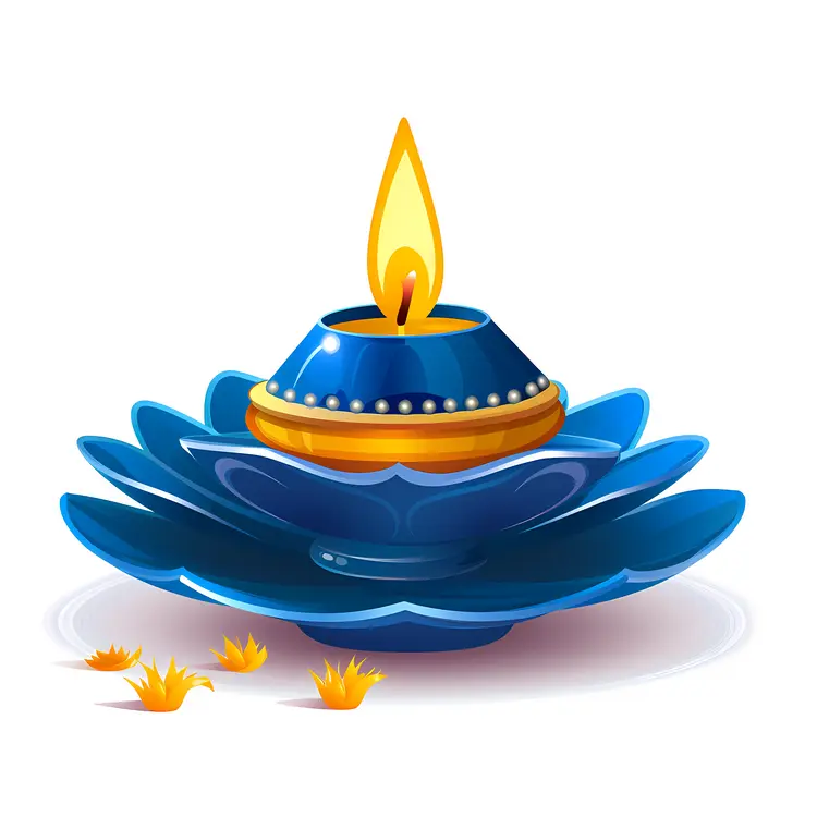Blue Candle with Yellow Flowers