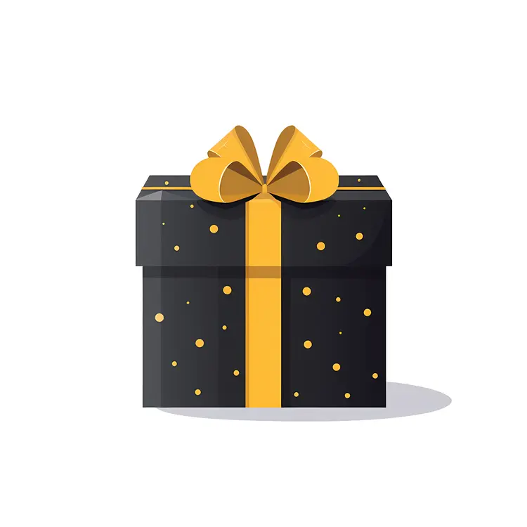 Black Gift Box with Golden Ribbon and Polka Dots