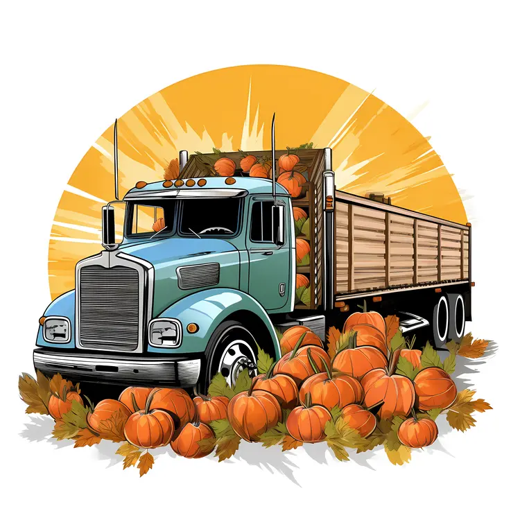 Blue Truck with Pumpkins for Autumn Harvest