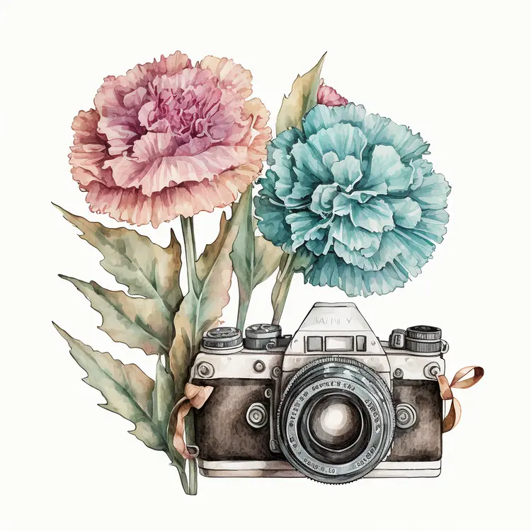 Vintage Camera with Beautiful Flowers