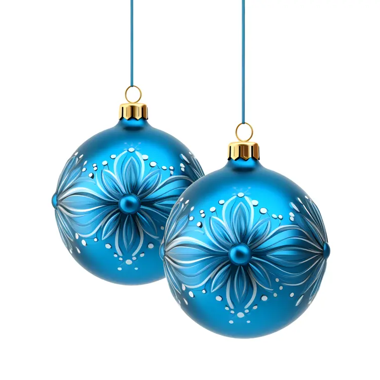 Blue Christmas Ornaments with Floral Design