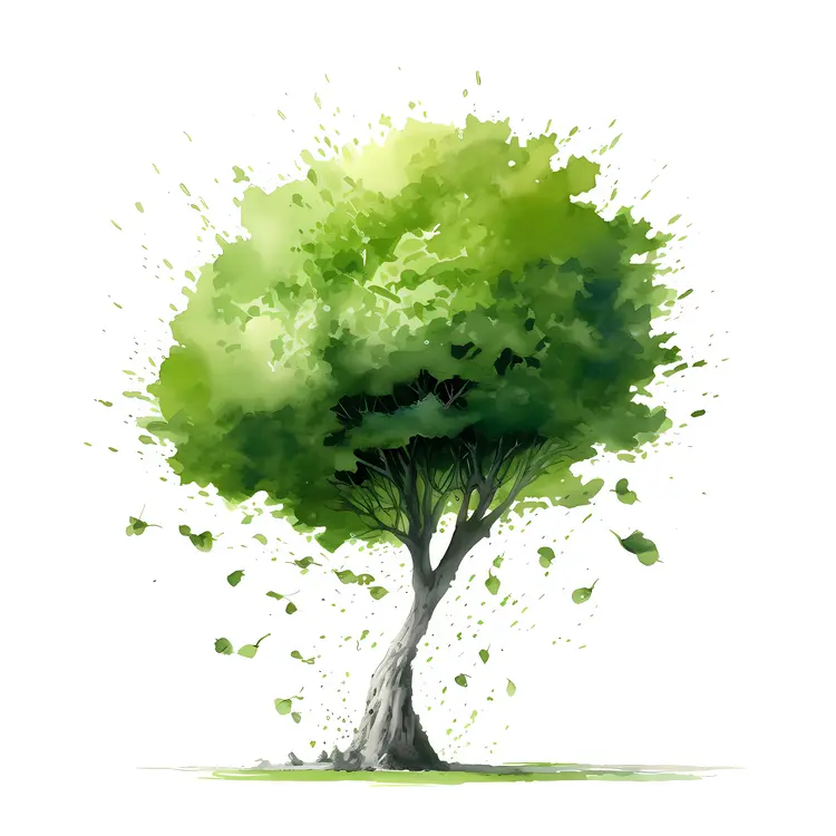 Green Tree with Splattered Leaves