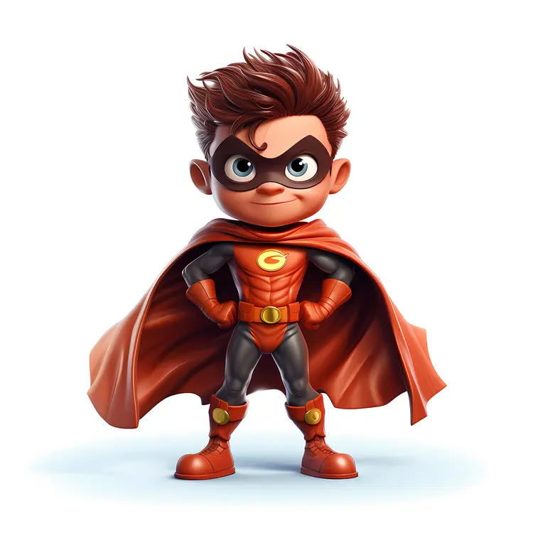 Cartoon Superhero with Mask and Orange Suit