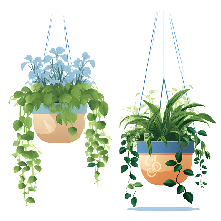 Lush Hanging Plants in Pots