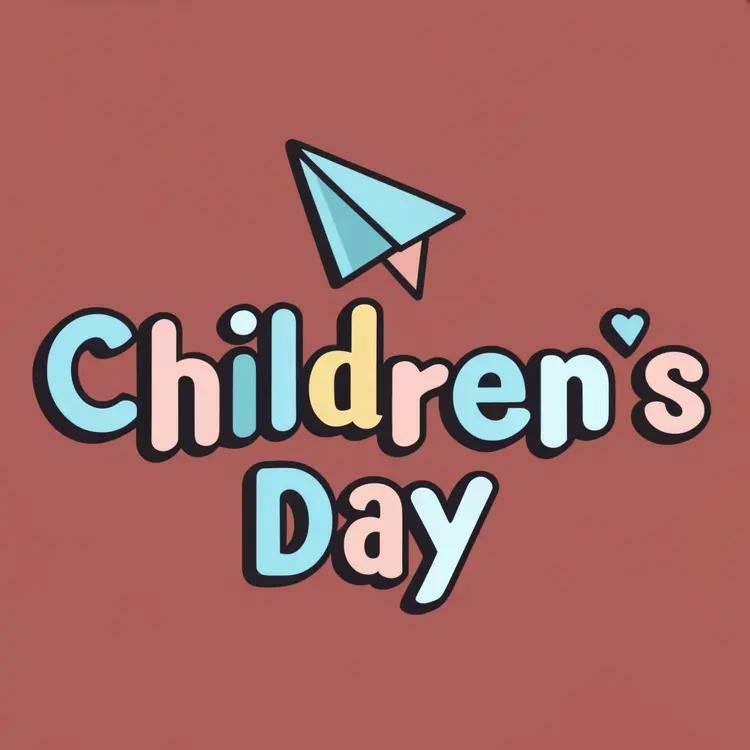 Children's Day Text with Paper Plane