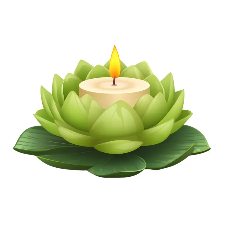 Green Lotus Candle with Flame