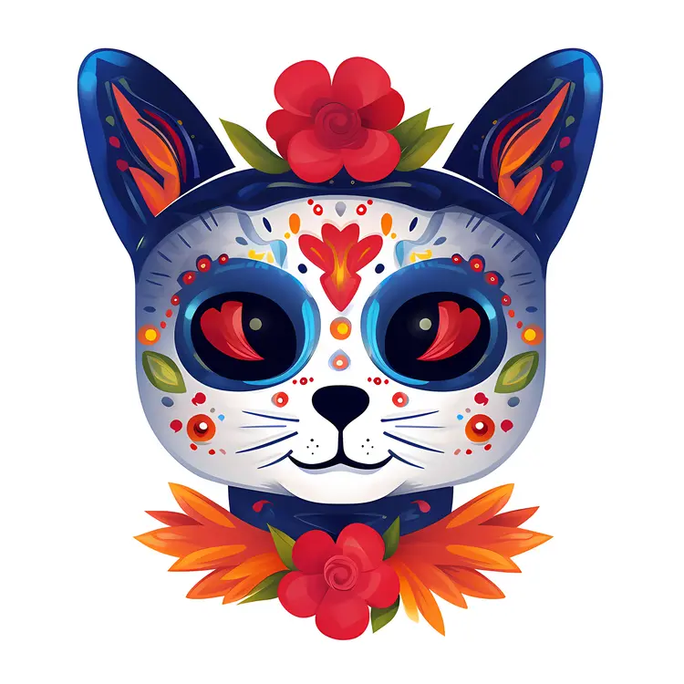 Colorful Cat Mask for Day of the Dead Celebration