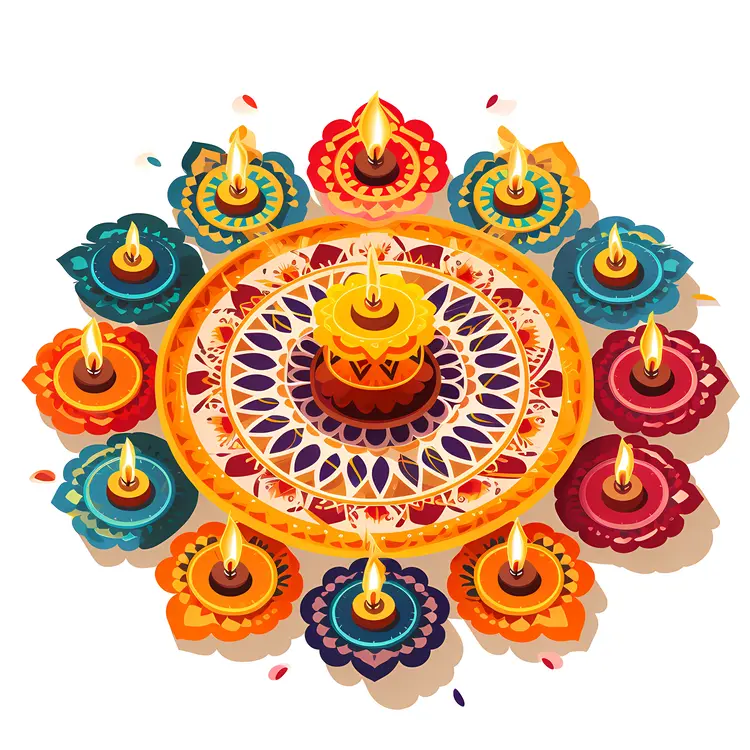 Rangoli with lit diyas for Diwali