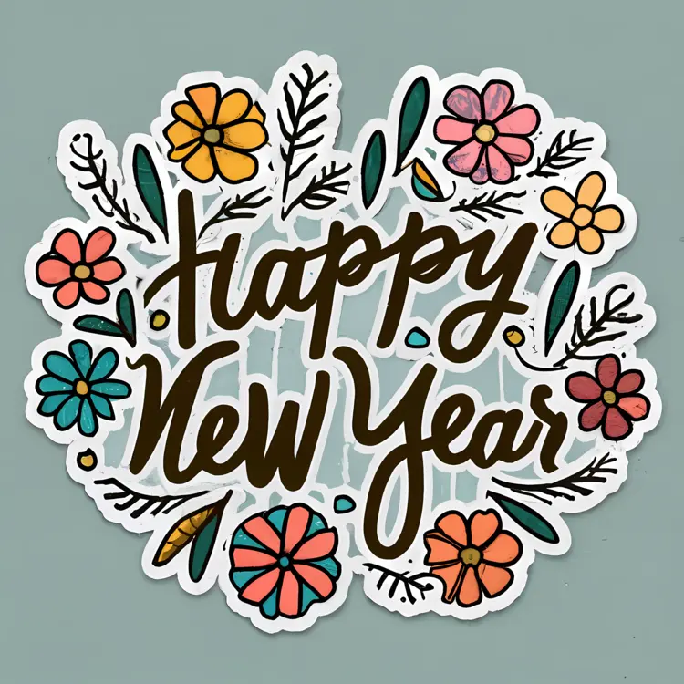 Happy New Year with Floral Wreath