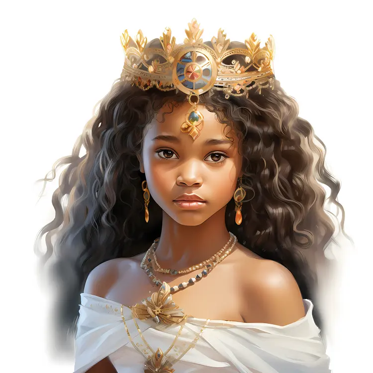 Princess with Golden Crown and Jewelry