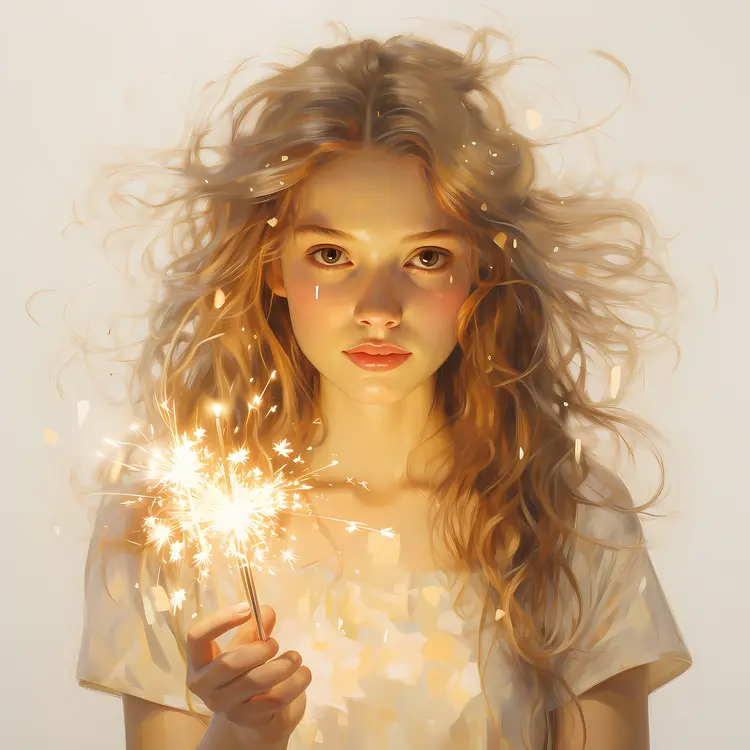 Blonde Haired Girl Holding a Sparkler