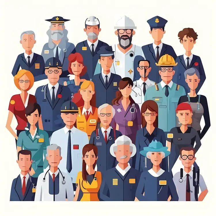 Group of Various Professionals in Uniforms