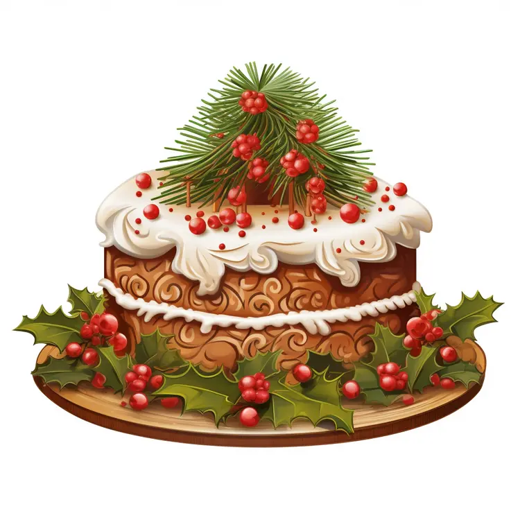 Festive Christmas Cake with Holly and Pine