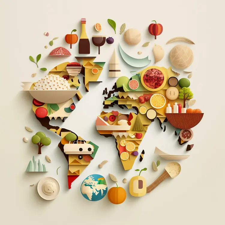 World Map Illustrated with Various Foods