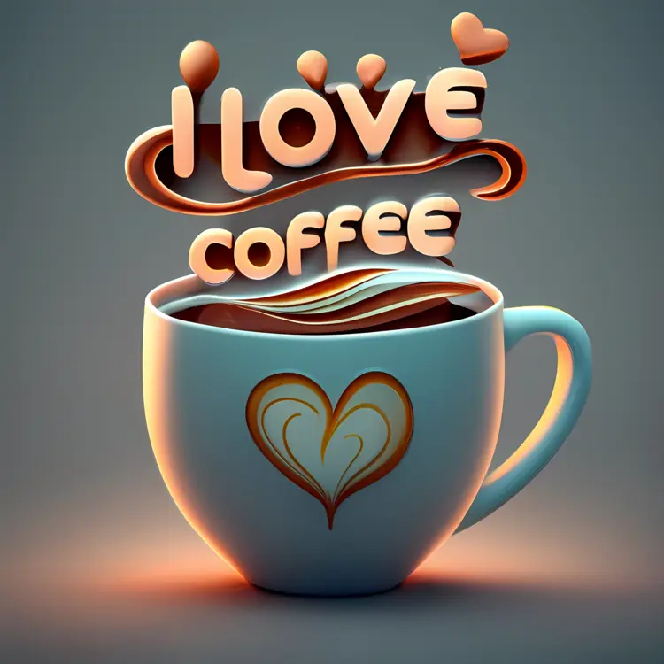 I Love Coffee Text with Cup and Heart