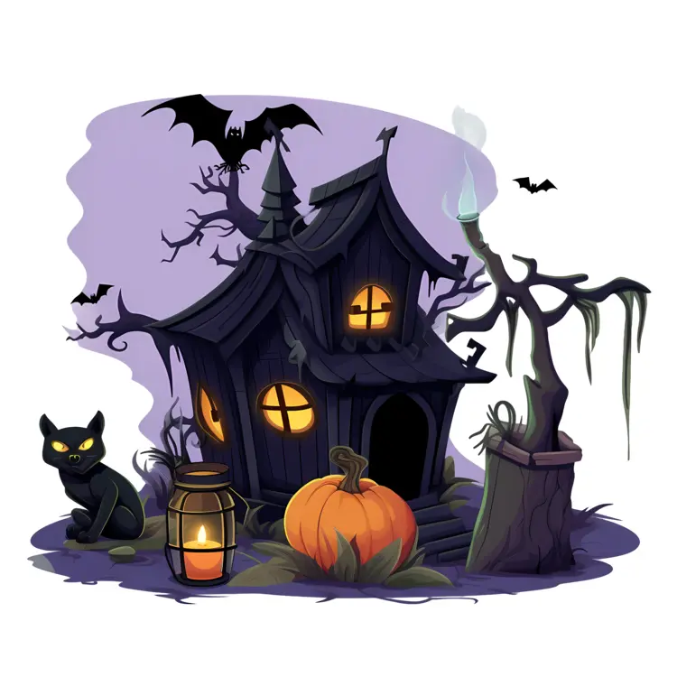 Haunted House with Black Cat