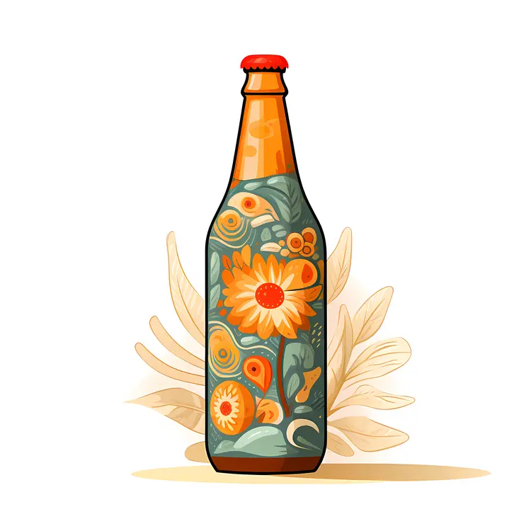 Artistic Beer Bottle with Floral Design
