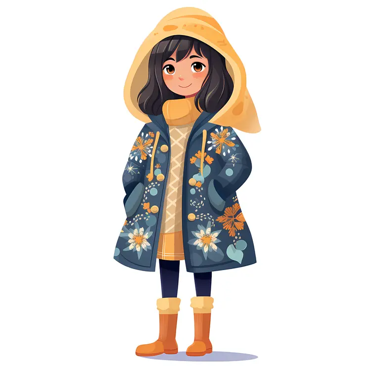 Cute Girl in a Floral Winter Coat