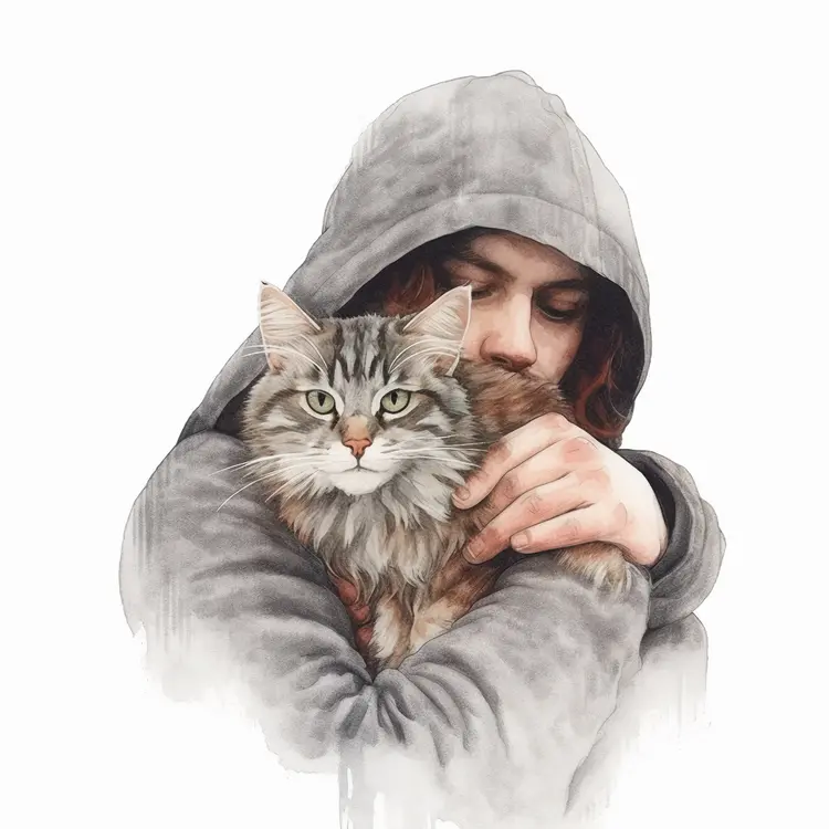 Person Holding a Fluffy Cat in a Hoodie