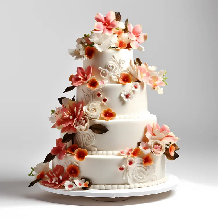 Beautiful Floral Wedding Cake with Orange and Pink Flowers