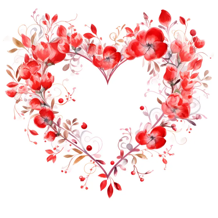 Heart Frame with Red and Pink Flowers for Valentine's Day