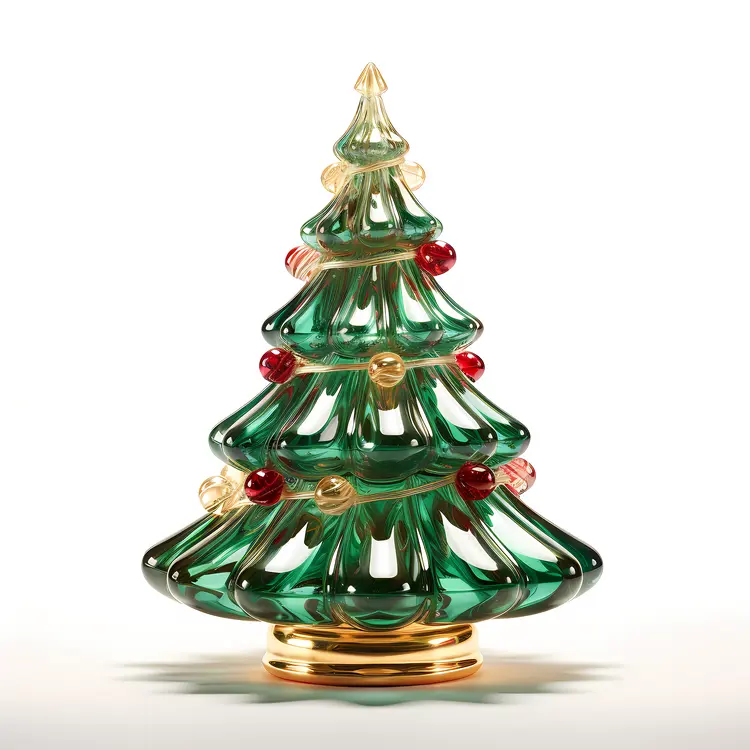 Green Glass Christmas Tree with Ornaments