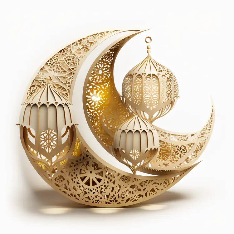Ornate Crescent Moon with Lanterns
