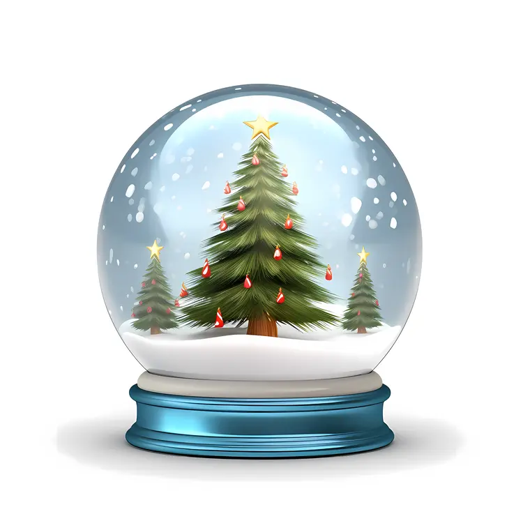Christmas Tree in Snow Globe with Blue Base