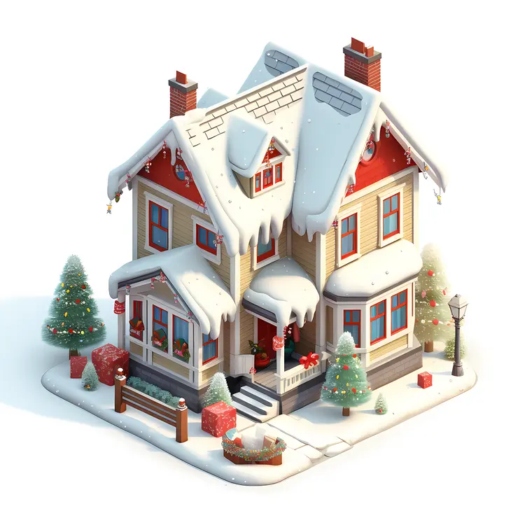 Snowy house with Christmas decorations