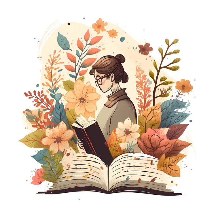 Woman with Book and Flowers