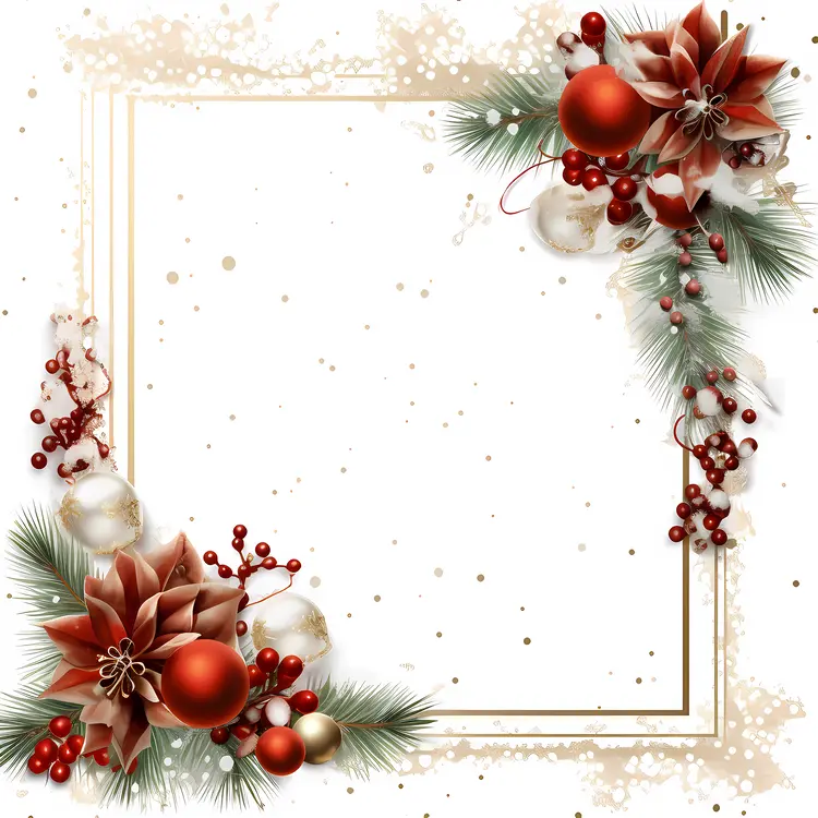 Elegant Christmas Frame with Ornaments and Poinsettia