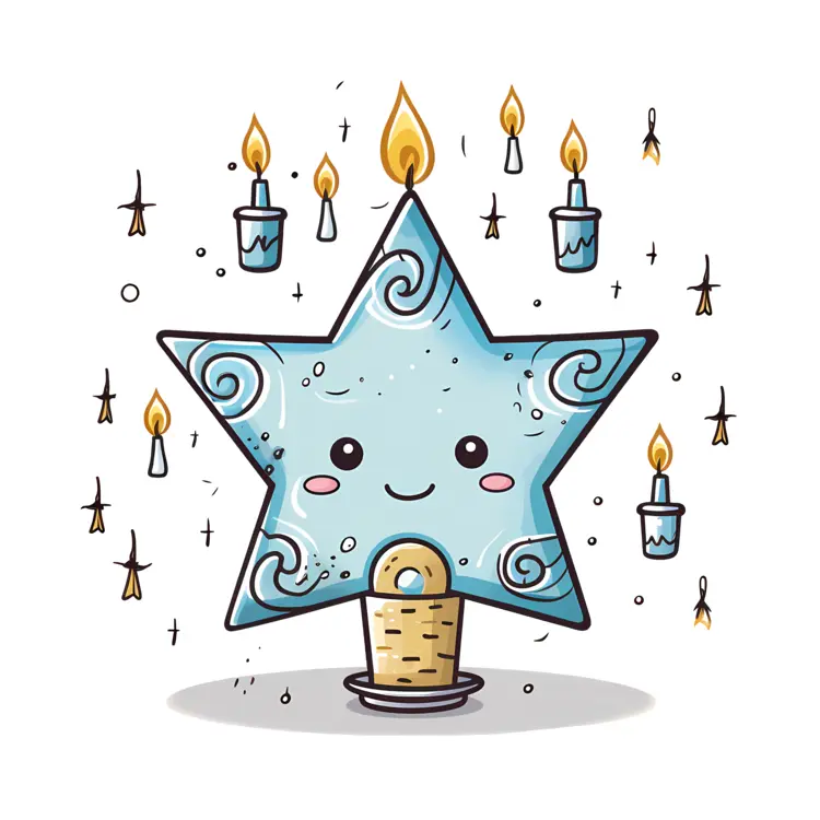 Cute Blue Star Candle with Smiling Face