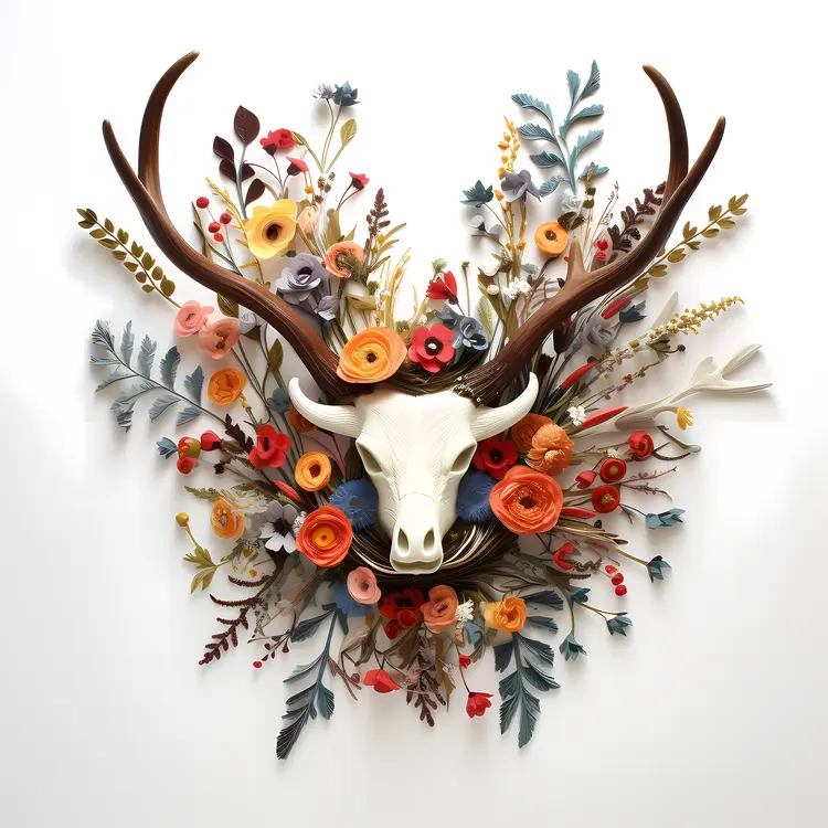 Deer Skull with Colorful Flowers