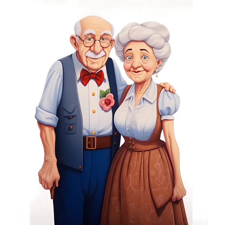Elderly Couple with Flower and Bow Tie
